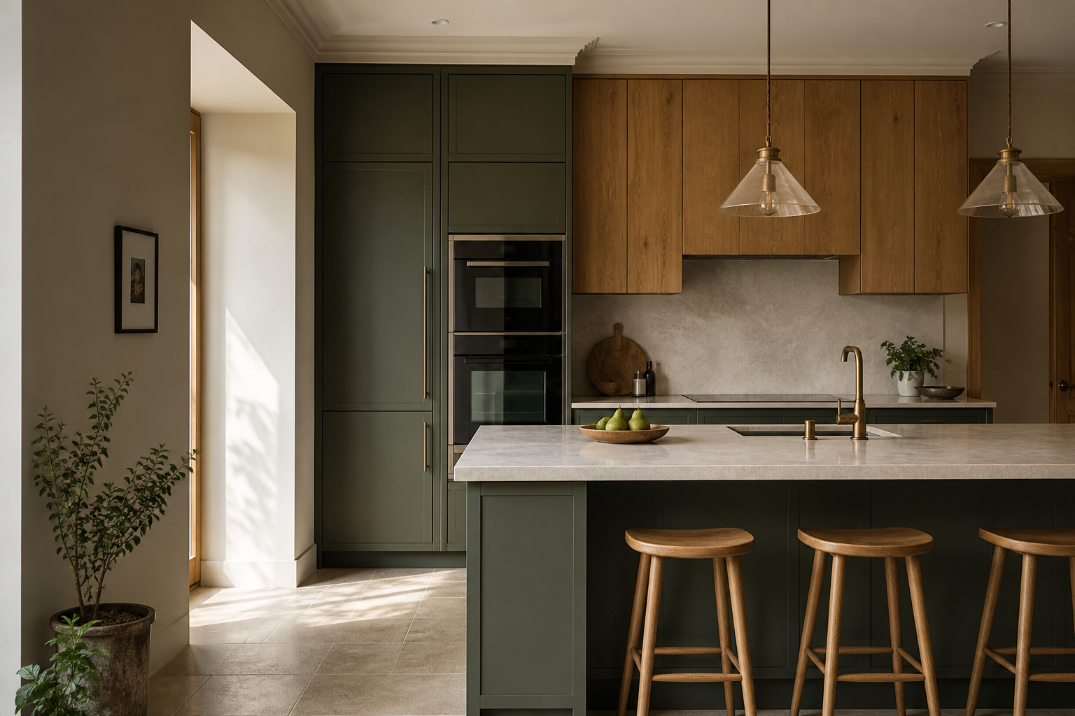 Cuisine vert sauge et bois